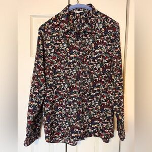 Gerard Darel Navy Floral Button-Down Blouse